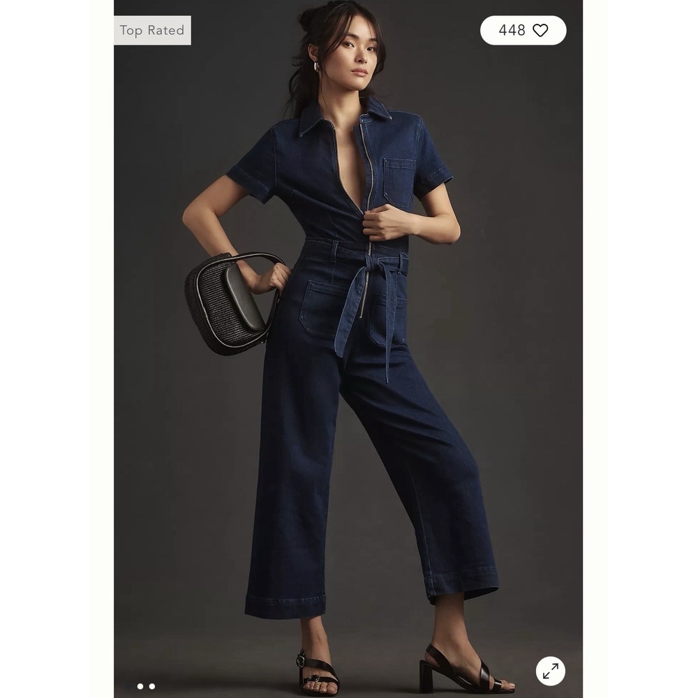 The Colette Weekend Denim Jumpsuit by Maeve Anthropologie Dark Denim Size 10